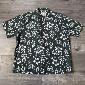 Eddie Bauer Men's Dark‎ Green Tropical Linen-Cotton Blend Button Down Size Large